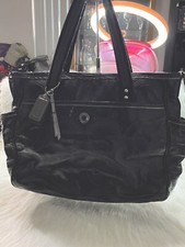 Coach Signature CLogo Stitched Patent Leather Diaper Bag Purse Tote XL