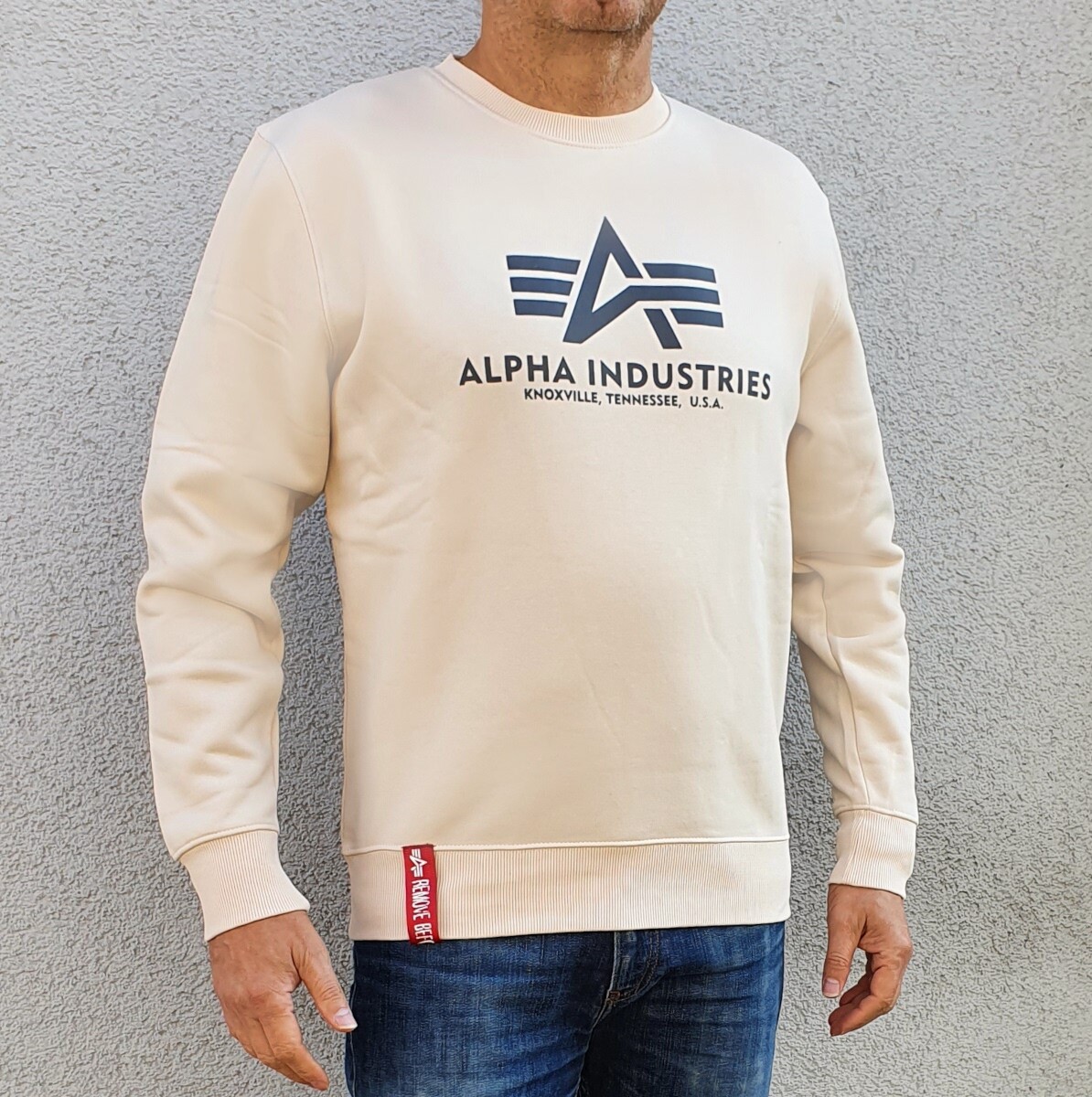 ALPHA INDUSTRIES BASIC SWEATSHIRT HERREN PULLOVER SWEATER PULLI JET STREAM  WHITE | eBay