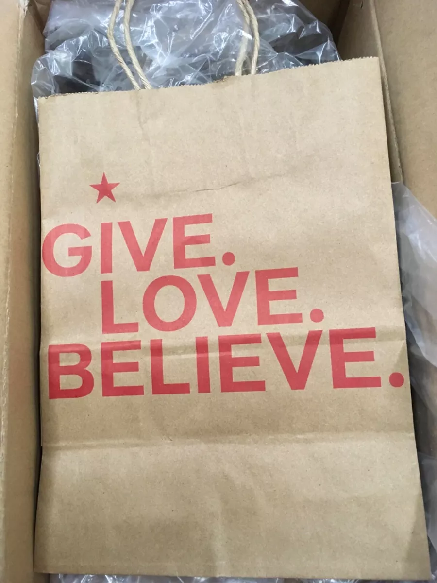 Macy's SHOPPING Gift BAG Give. Love. Believe. 8x5x10 kraft