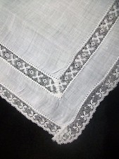 Vintage Wedding Hankie White Lace Edge  Insert Handkerchief Bridal Hanky 1082