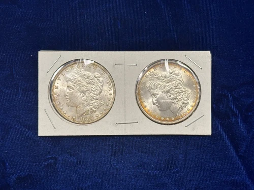 1886 P MORGAN SILVER DOLLARS 2 COINS BRILLIANT TONED UNC
