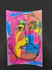 Portrait Painting Naive Outsider 4x6 Primitive Wall Art Colorful Man April Fool