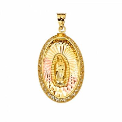 Real 14K Two Tone Gold CZ Lady Of Guadalupe Religious Charm Pendant ...