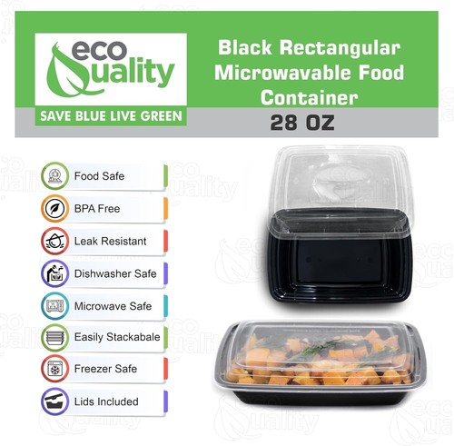 Contenedores de almacenamiento de alimentos reutilizables de 28 oz con tapas - Paquete rectangular de 10 sin BPA - Imagen 2 de 7