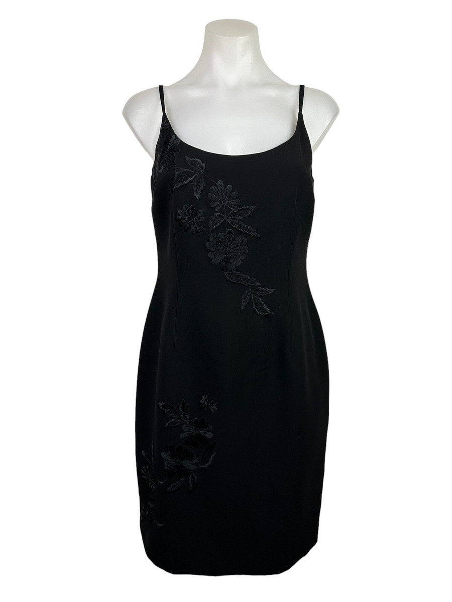 Donna Morgan Womens Sleeveless Black Sheath Embroidered Dress Size 12  Petite
