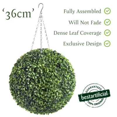 Best Artificial 36cm Green Boxwood Buxus Topiary Ball, grass hanging wall flower