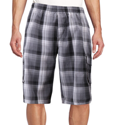 Men's Plaid Checkered Multi Pocket Elastic Waist Lightweight Casual Cargo Shorts
