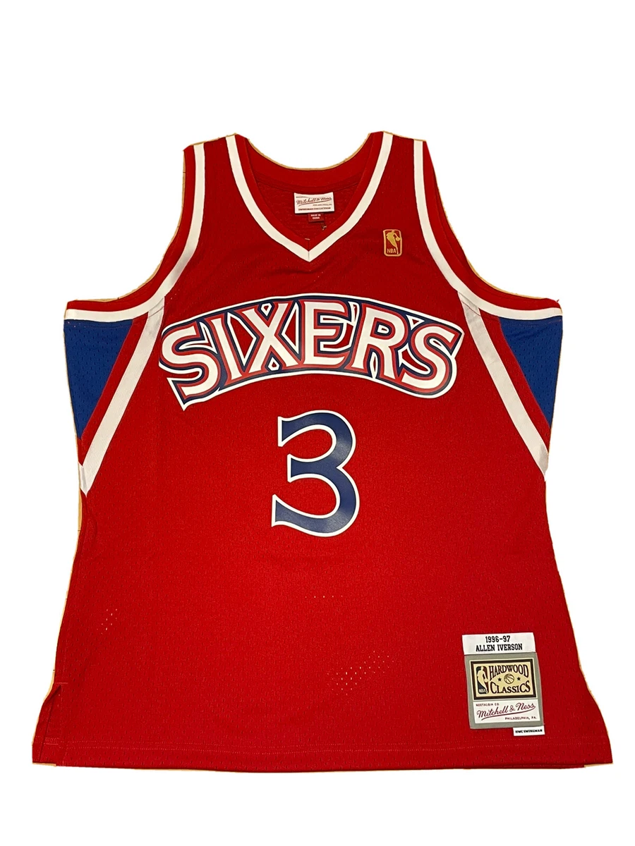 Men's Mitchell & Ness Allen Iverson White Philadelphia 76ers Hardwood Classics Swingman Jersey Size: Large