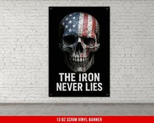 American Flag Skull Gym Banner - Patriotic Fitness Decor Sign