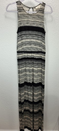 Ann Taylor LOFT beige schwarz gestreift ohne Schlitz Maxi Tank Kleid weich Stretch S Neu mit Etikett