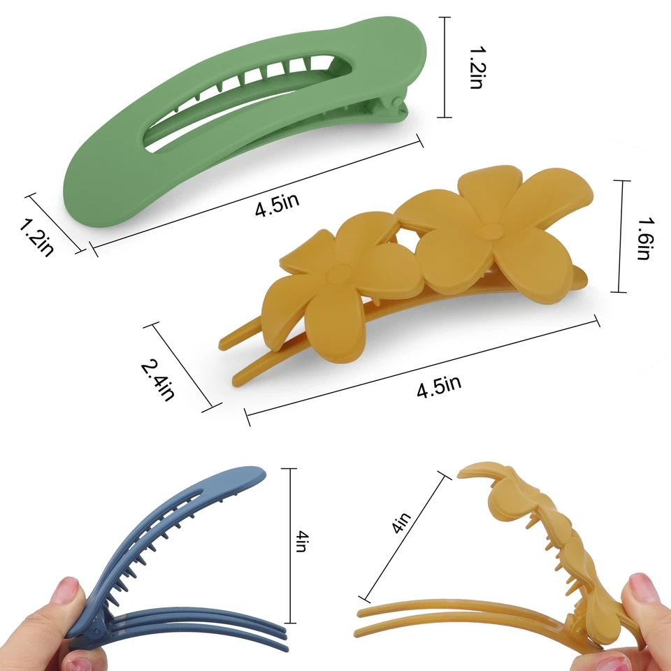 12x Flat Hair Clips, Flower Claw Clips, French Hair Barrette for Thick Thin Hair - Image 2 of 4