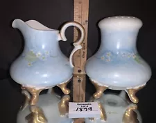 Ceramic BLUE FLORAL Gold Footed SUGAR SHAKER CREAMER Vintage