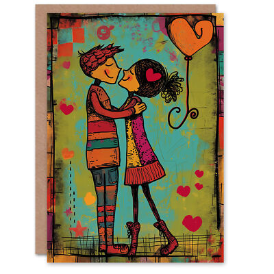 Valentinstag Grußkarte junges Paar Tanz Kuss Illustration für Sie oder Ihn