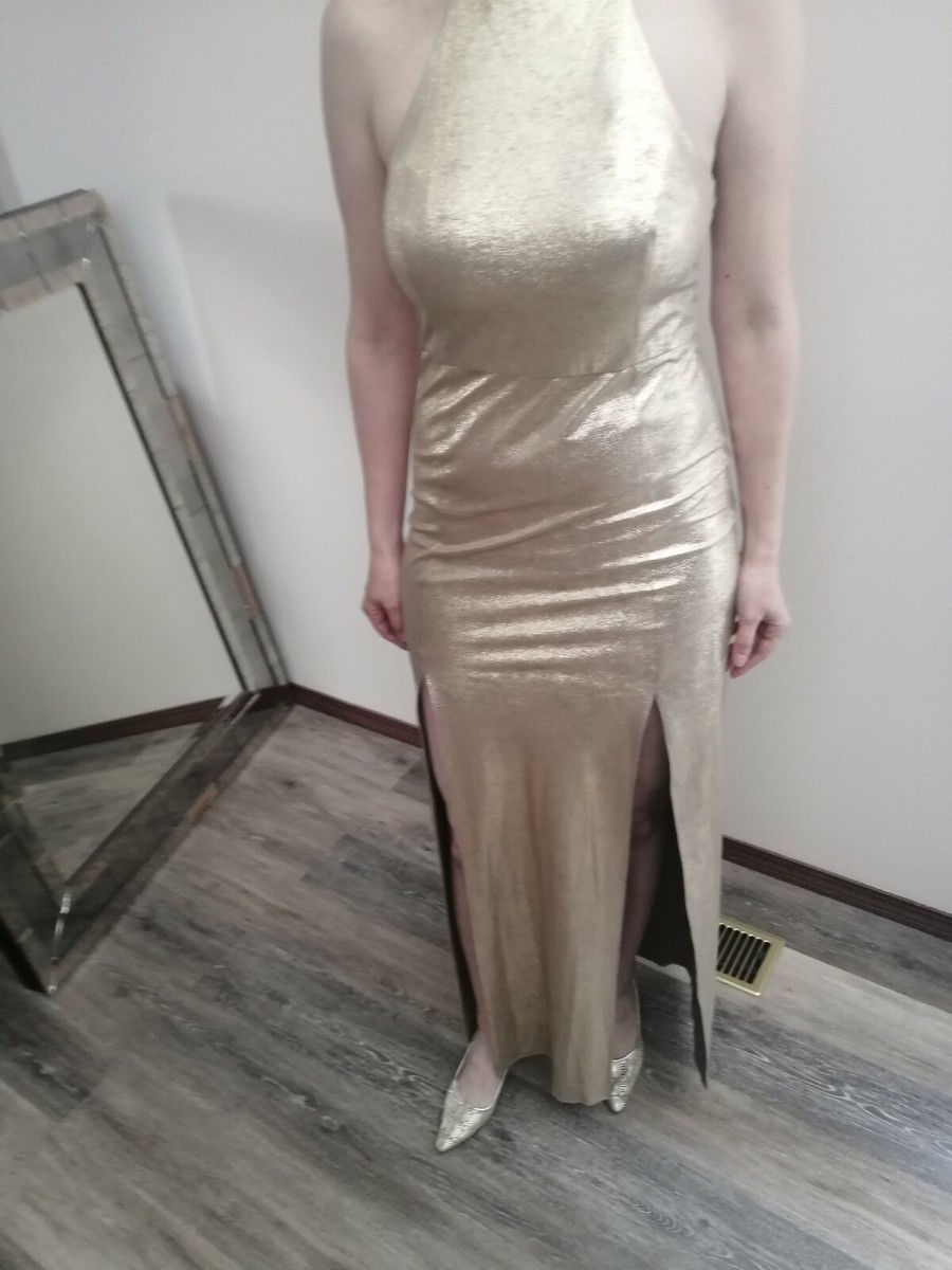 halston heritage dress gold Halston heritage gold lame dress. UK 10/US size 6