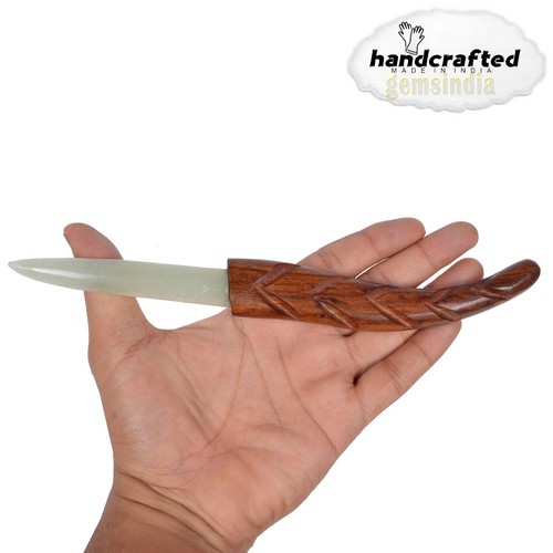 9,5" grüner Aquamarin Sheeshamholzgriff handgefertigtes Messer Dolch dekorative Kunst - Bild 5 von 8