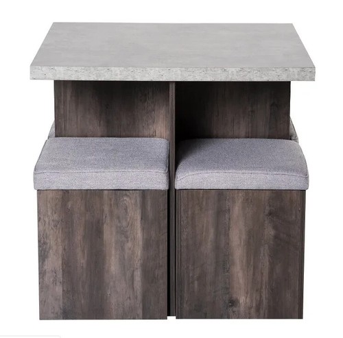 Compact Dining Table and Chairs Space Saving Kitchen Grey Set 4 Small Stools - Picture 13 of 13