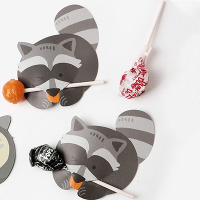  100 Pcs Lollipop Ornament Papierkarte Einladungskarten Waschbaer Raccoon Candy