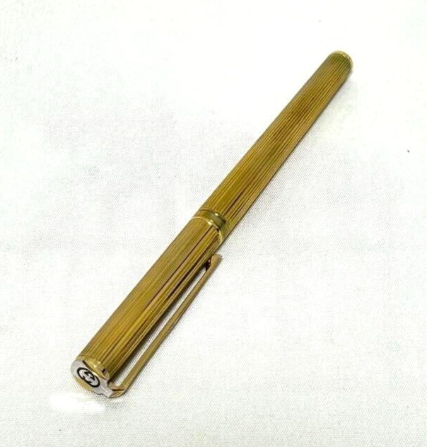 GUCCI interlocking Gold metal stripe Cap type RollerBall Pen wz