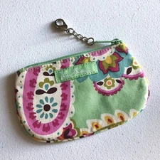 Vera Bradley Tutti Frutti Keychain Coin Card ID Wallet Purse Pale Green Floral