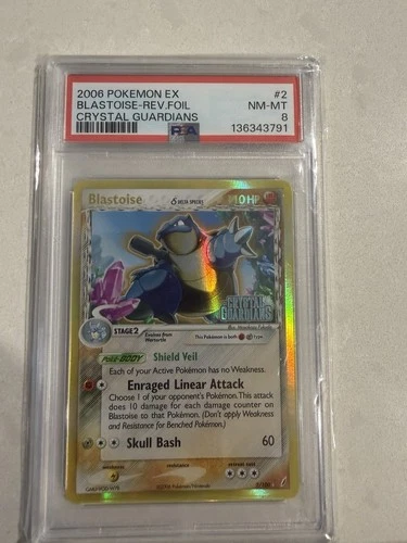 2006 Pokemon Crystal Guardians Blastoise Delta Species Reverse Holo #2/100 PSA 8