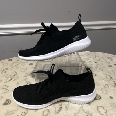 SKECHERS Black White Knit Upper Memory Foam Low Top Lace Up Athletic Sneakers