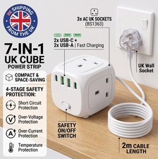 CUBE EXTENSION LEAD WITH USB & SWITCH POWER STRIP WITH SURGE PROTECTOR 2M CABLE