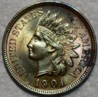 Brilliant Uncirculated 1901 Indian Head Cent, Beautifully Toned & Razor-Sharp.