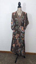 Farm Rio Valentina Maxi Dress Floral Brown V-Neck Multi Size XS