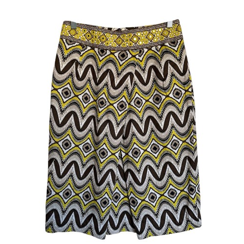 Tory Burch 100% Linen Multicolored Mirrored with Pockets Midi Skirt Size 2 - Picture 1 of 10