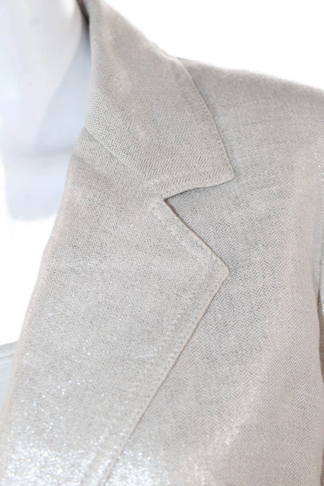 Michael Michael Kors Womens Two Button Metallic Linen Blazer Jacket Beige 10 - Image 2 of 4