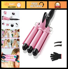 3 Barrel Curling Iron 1" Crimper Hair Tool for Beach Waves, 2 Temp Settings, Pin