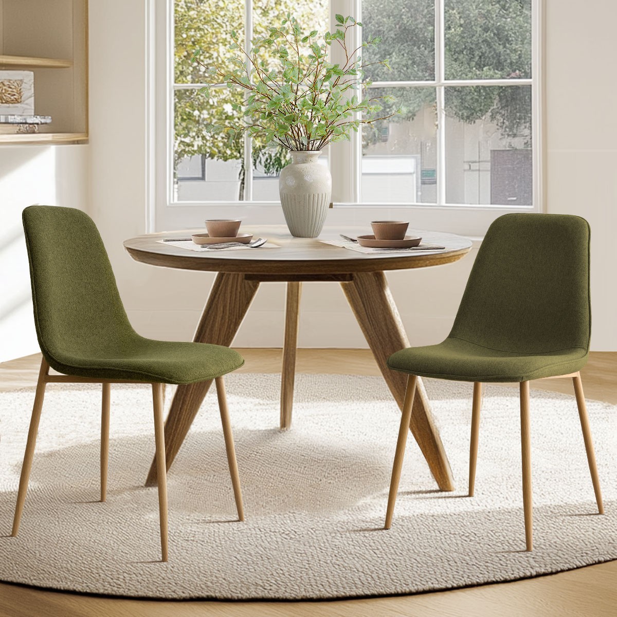 S, Mid-century Linen Kitchen Chairs With Oak Finish Legs