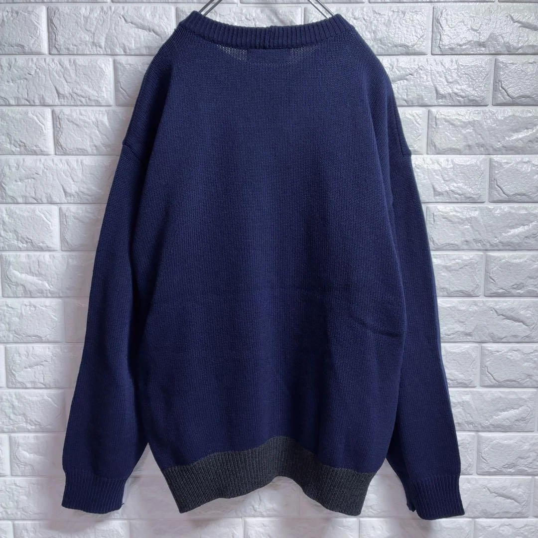 ICEBERG Vintage Knit Sweater L Bear Racing 90s Y2K Navy Charcoal image 2