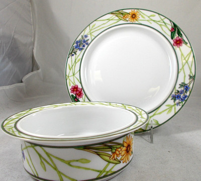 Dansk Cafe Floral Group of Rimmed Fruit Cereal Bowl and Salad Plate