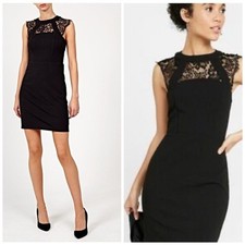 Express Black Lace Yoke Bodycon Sheath Dress Sleeveless Size 2 Cocktail LBD