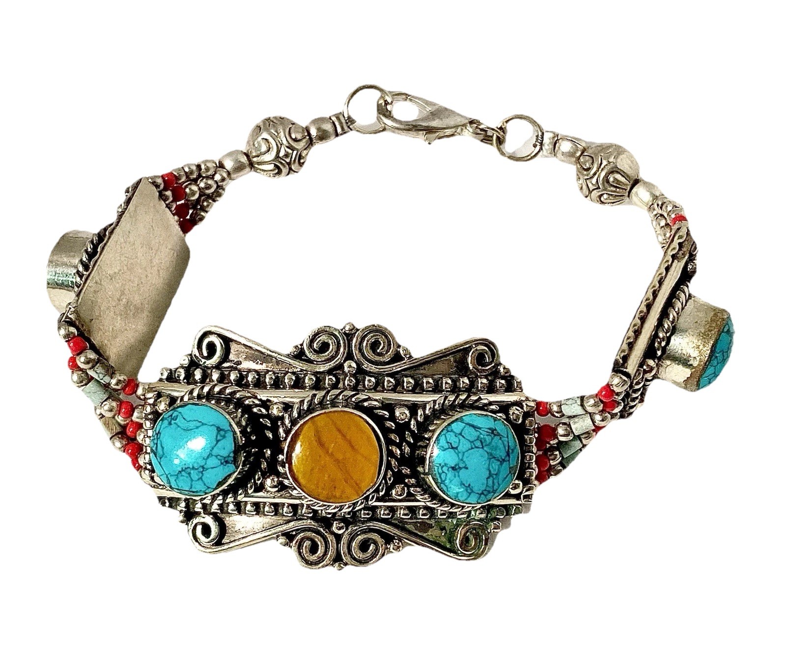 Authentic Moroccan Silver Bracelet Turquoise Tige… - image 4