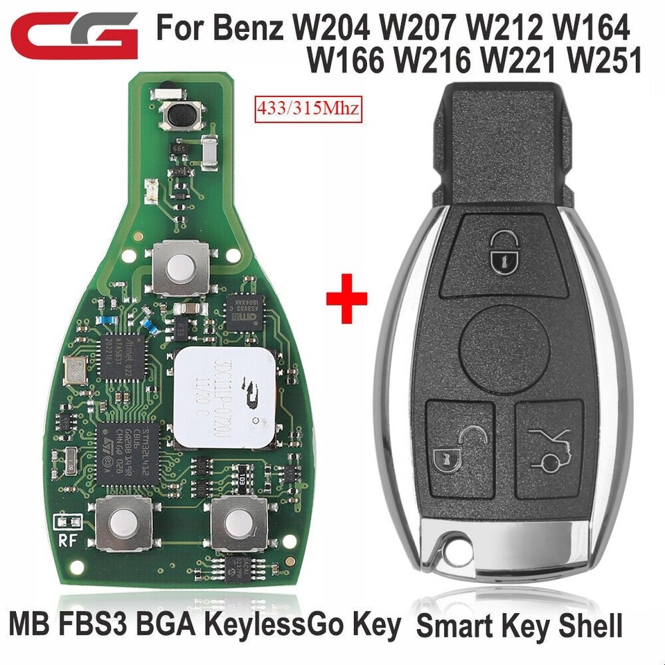 CG MB FBS3 BGA KeylessGo Key With Smart Key Shell for Benz W204 W207 ...