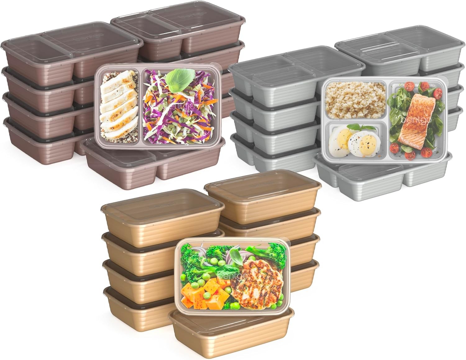 Bentgo Prep 60-Piece Meal Prep Kit with 1 2 3 Compartment Containers and Custom Fit Lids