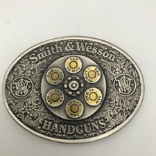 Vintage Pewter Belt Buckle Smith & Wesson Handguns Weston / Cowboy Style 9cm