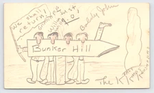 c1940 Hand-Drawn Folk Art Postal Card Bunker Hill IL WWII Era Humor Soldiers