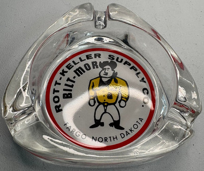 Vintage Rott-Keller Supply Co Billt-Mor Glass Ashtray Fargo North Dakota