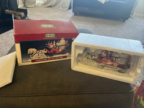 VTG LEMAX Off To The Fire Village Collection Christmas Firefighters Truck Horse