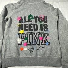 LOVE PINK Victoria  s Secret Hoodie Sweatshirt Full zip Grey Sz- M 2853