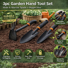 3pc Garden Hand Tool Set Wide & Narrow Spade + Digger Hoe