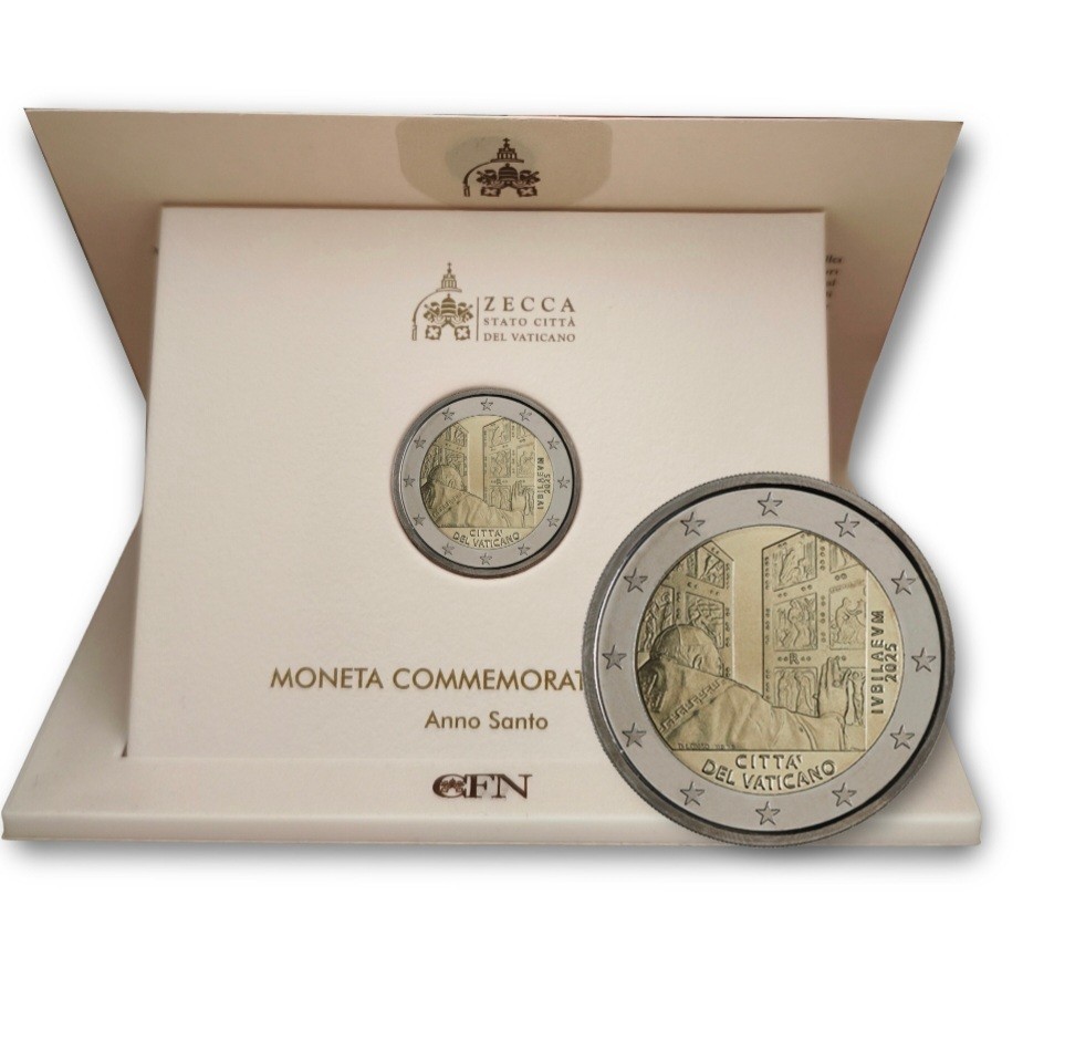 Blister Officiel 2 euros commemorative Vatican 2025, qualité BU, Année du jubilé