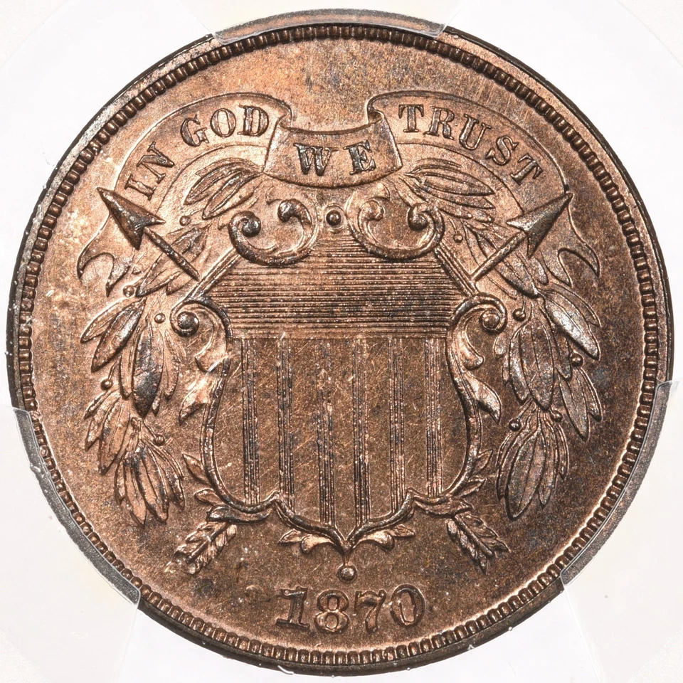 1870 2C PCGS PR65 RB Proof Two Cent Piece Red Brown - Image 3 of 4
