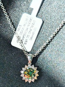 2ct vvs color D green moissanite GRA Certified sterling silver necklace