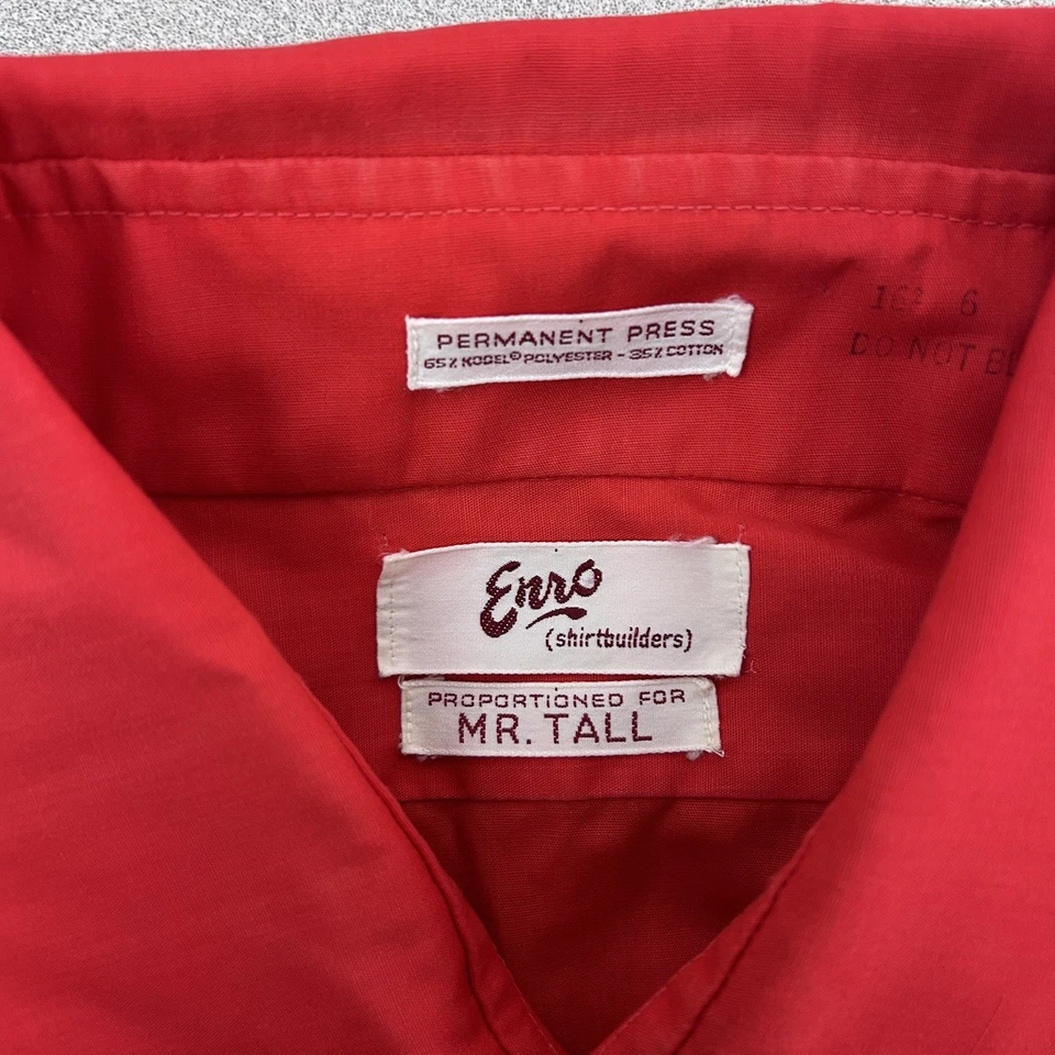 Camisa de vestir roja vintage años 70 Enro para hombre 16,5 cuello daga manga larga discoteca Foto 3 de 4