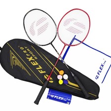 Image of Badminton Racket Set Lightweight Carbon Fibre 24lbs Strings with Shuttlecocks
