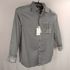 Robert Graham Button-Up Shirt Mens Large Perspective Drink Art FlipCuff Stretch